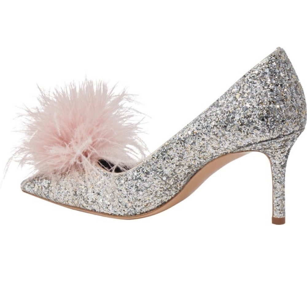 🆕kate spade new york Marabou Pom Pom All Over Glitter Pointed Toe Stiletto Pump - Picture 2 of 6